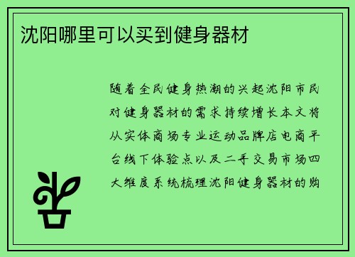 沈阳哪里可以买到健身器材