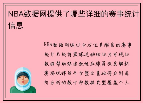 NBA数据网提供了哪些详细的赛事统计信息